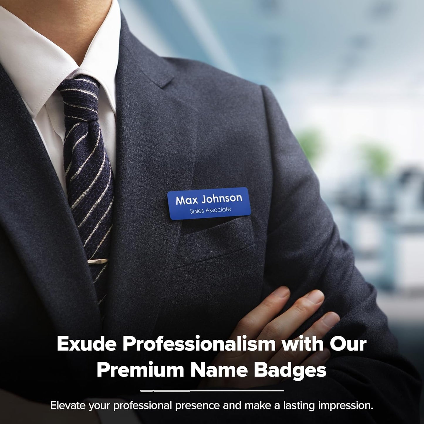 Name Tag, Magnetic Blue and White Name Tags, Personalized Name Tags, 1x3 Inches, Durable Engravable Impact Material, Made in The USA by My Sign Center