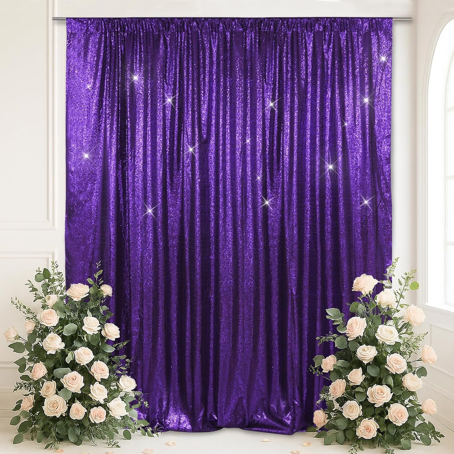 SquarePie Sequin Backdrop LessTransparent Background Sparkly Curtain for Wedding Halloween Party 4FT x 7FT Purple