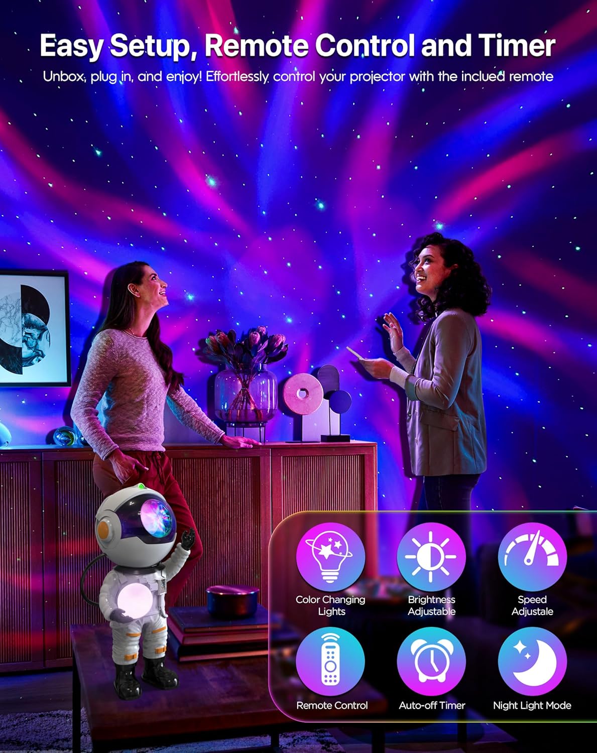Rossetta Astronaut Galaxy Projector, Star Projector for Bedroom, LED Night Light for Kids Room with Timer and Remote, Room Decor Aesthetic, Home Decor, Gifts for Adults, Teens, Christmas, Birthday