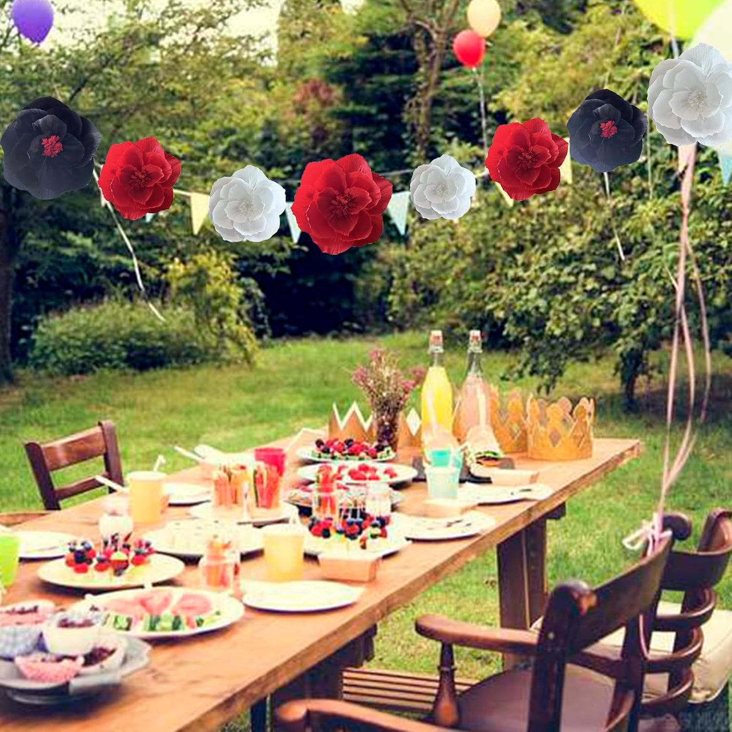 BRT Bearingshui Crepe Paper Flowers Decoration for Wall Total 9 Pcs, Artificial Flowers for Wedding Flower Backdrop Decor, Baby Bridal Shower Birthday Party, Red Black White 3D Wall Flowers Decor