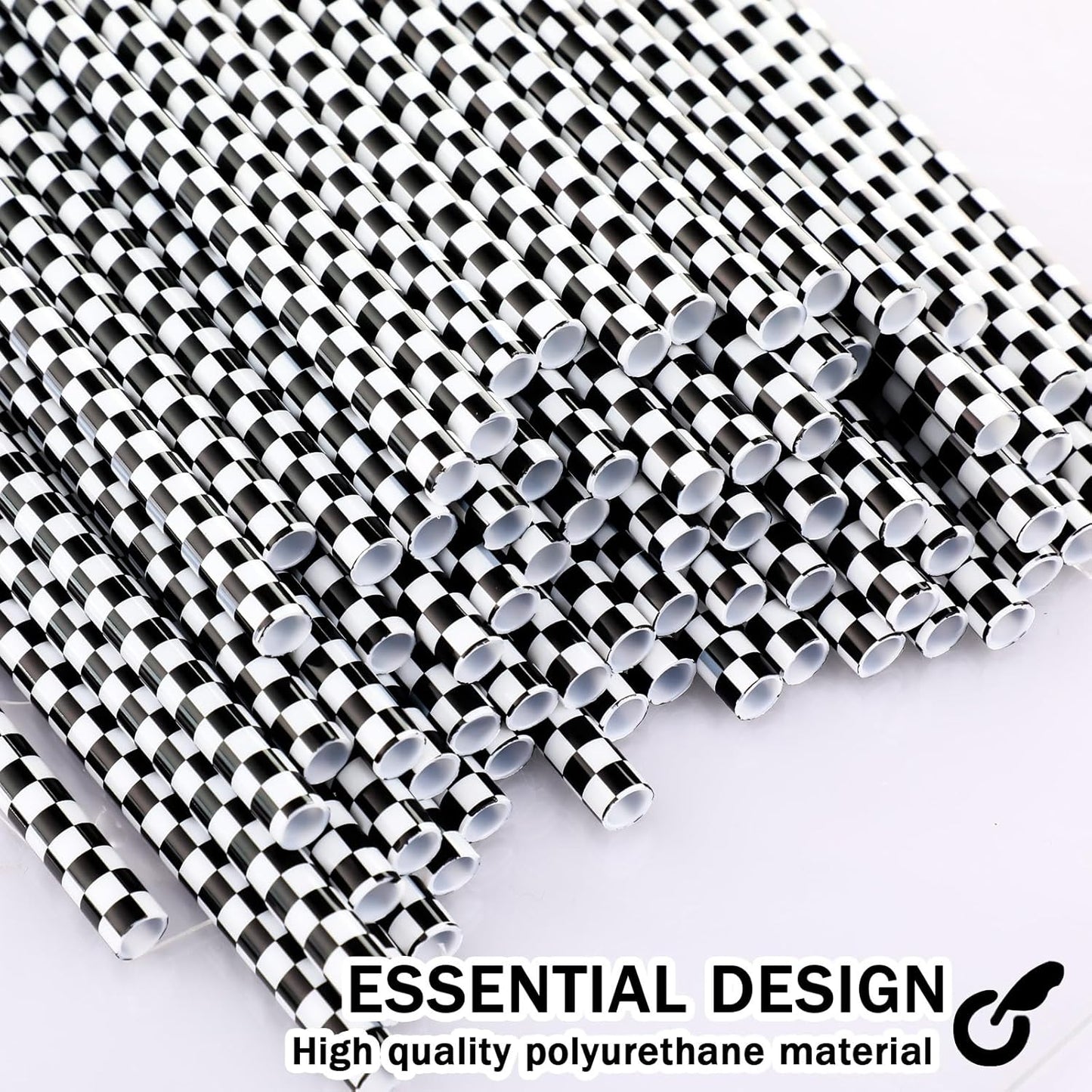 Domensi 100 Pcs Black and White Checkered Racing Straws Plastic Disposable Drinking Straws Hard Plastic Reusable Striped Flag Party Supplies for Race Car Sports Themed Birthday Decoration