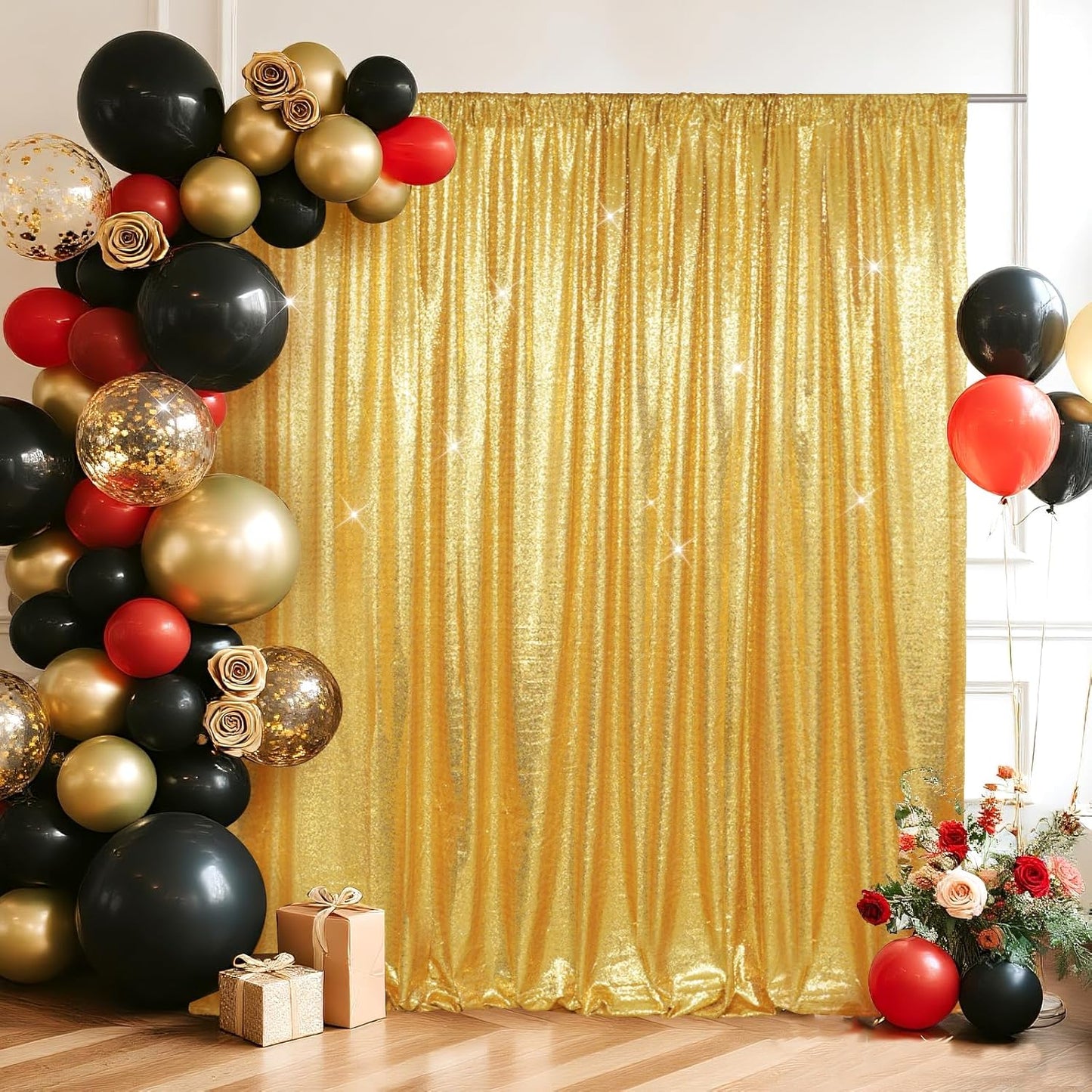 SquarePie Sequin Backdrop Curtain Less See Through Background for Wedding Party 6FT x 6FT Gold