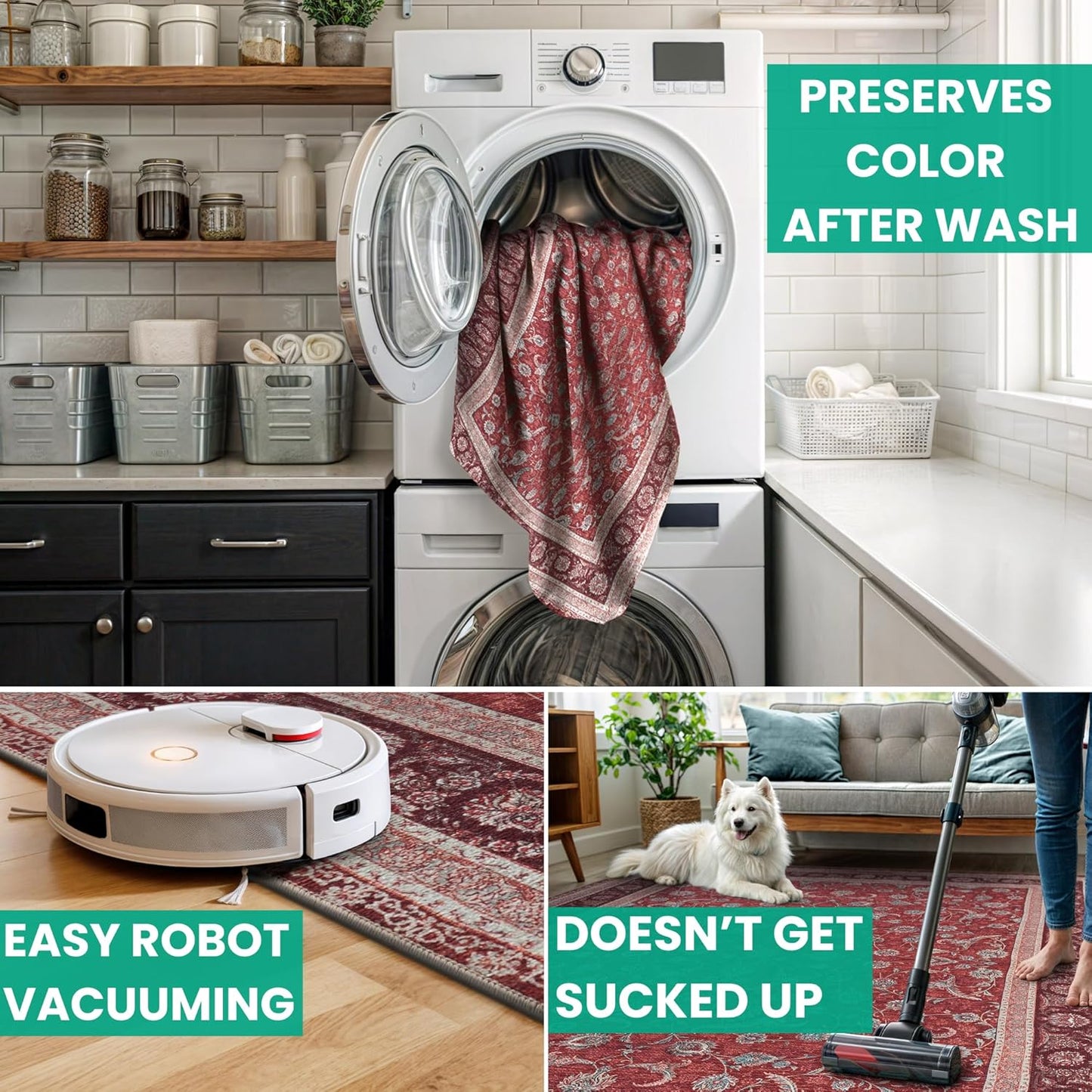 Bloom Rugs Washable Non-Slip 8' x 10' Rug - Red/Beige Traditional Bordered Area Rug for Living Room, Bedroom, Dining Room, and Kitchen - Exact Size: 8' x 10'