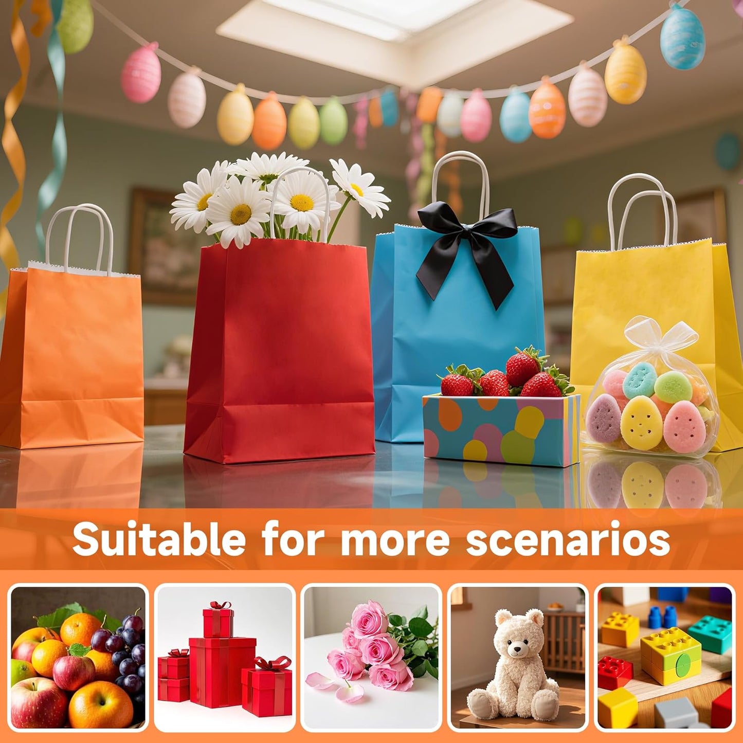 METAPRINT 24 Pcs Rainbow Paper Gift Bags with Handles in Bulk, 5.8x3.2x8.25 inch Small Kraft Paper Bags for Birthdays, Party Favors, Wedding (6 Colors)