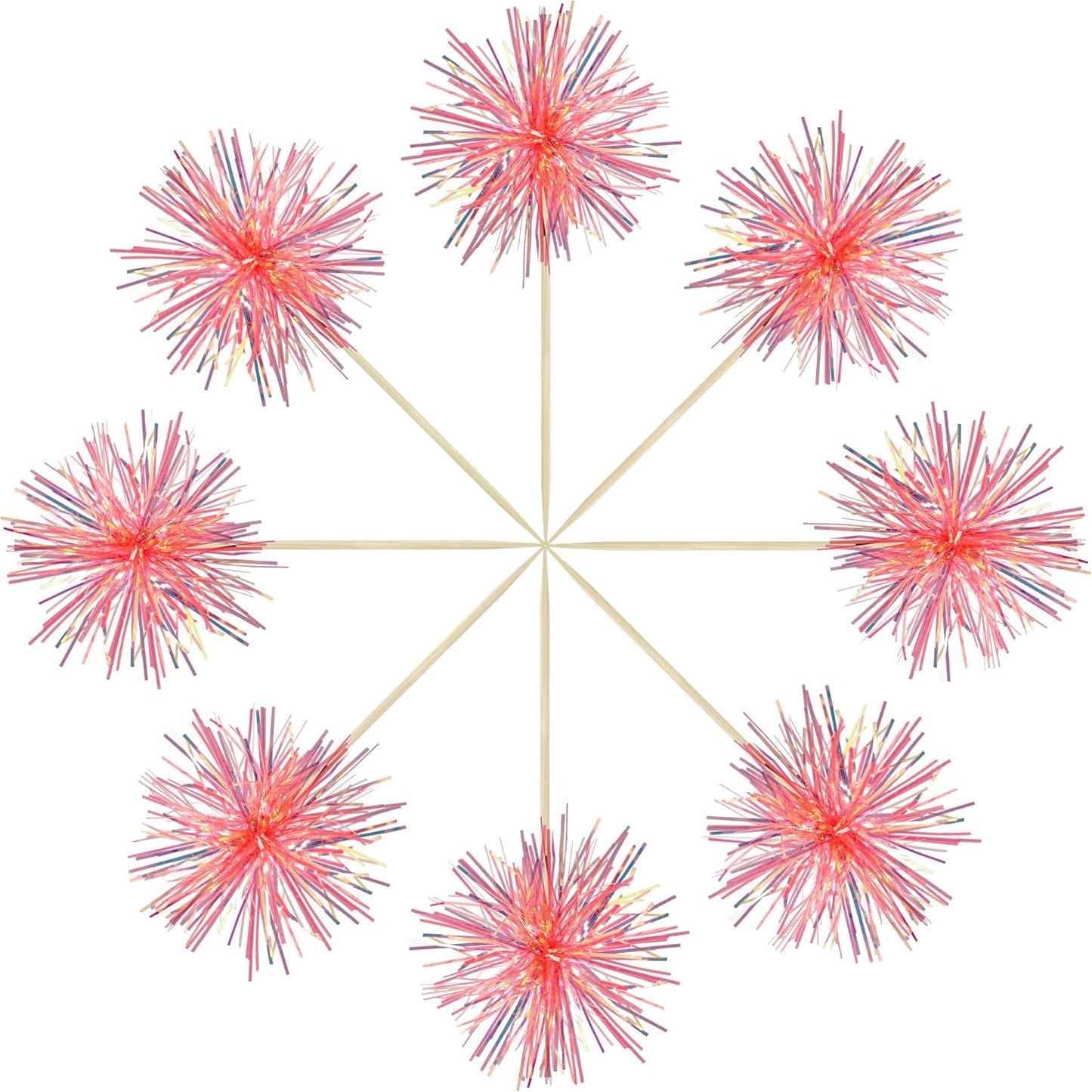 Gyufise 30Pcs Foil Firework Cupcake Toppers Sparkle Tinsel Cake Toppers Tinsel Drink Cake Decoration Cocktail Picks for Birthday Wedding Graduation Party Supplies Laser Orange