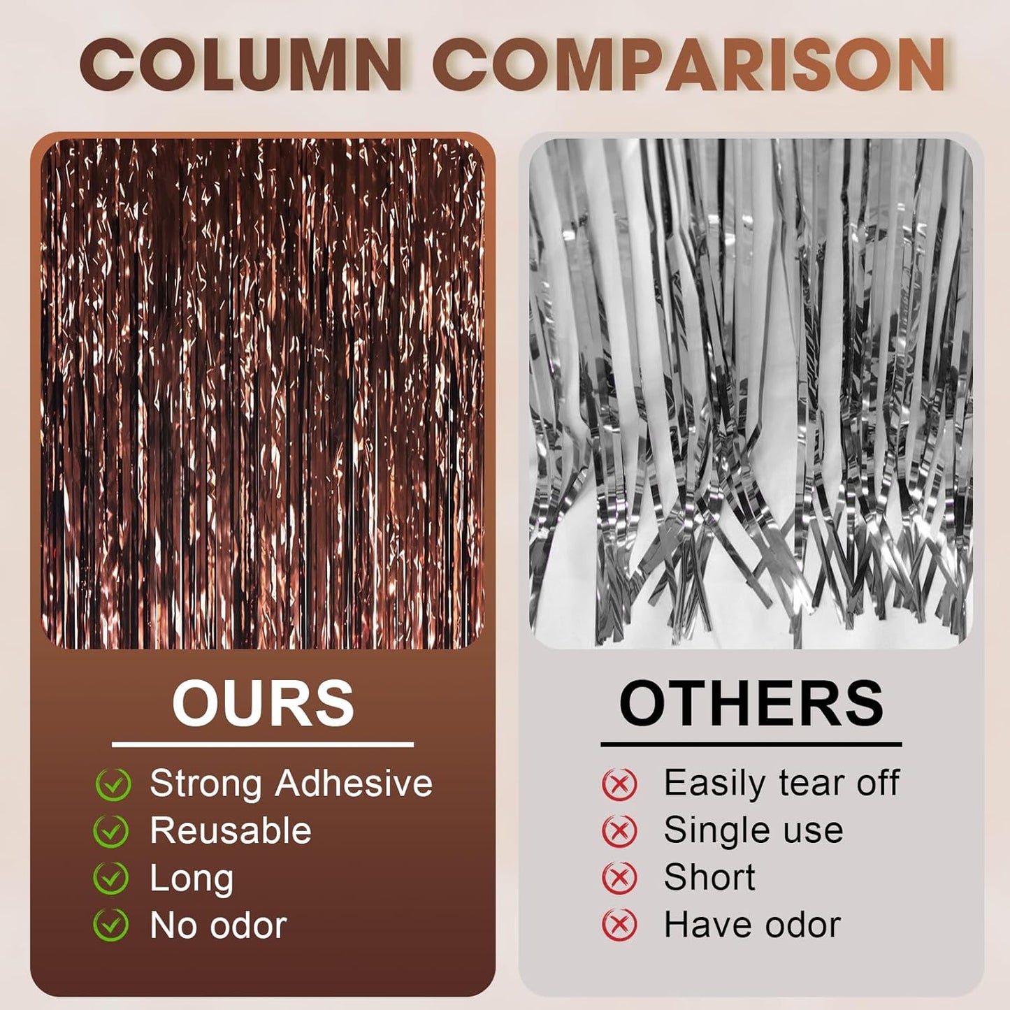 3 Pack 3.3 x 6.6 ft Brown Foil Fringe Backdrop Curtains, Tinsel Streamers Party Decorations, Fringe Backdrop for Birthday, Baby Shower, Gender Reveal, Graduation