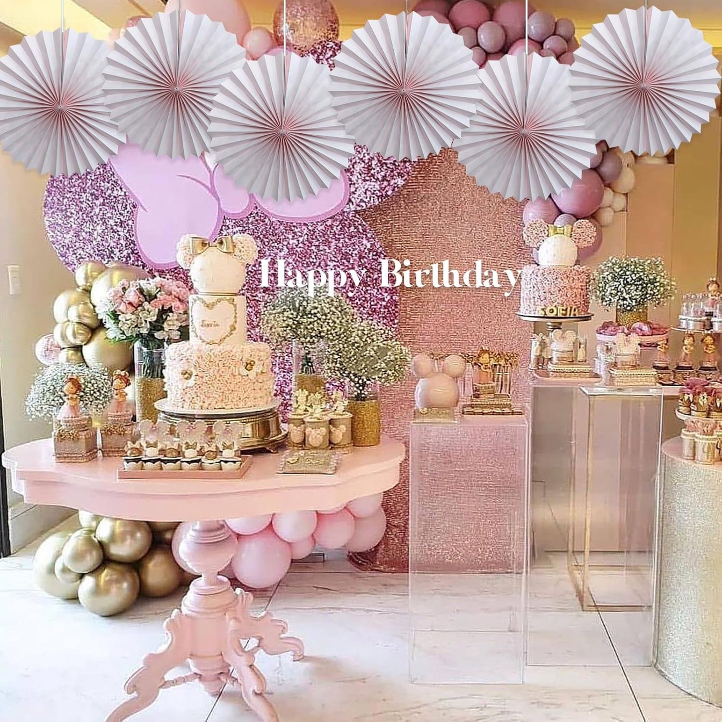 Pink Birthday Decorations,DIY Pink Paper Fans Hanging Decoration ,Party Supplies Party Fans 16in, Pink Christmas,Wedding Graduation Events Accessories 30 Color DIY Set (Baby Pink)