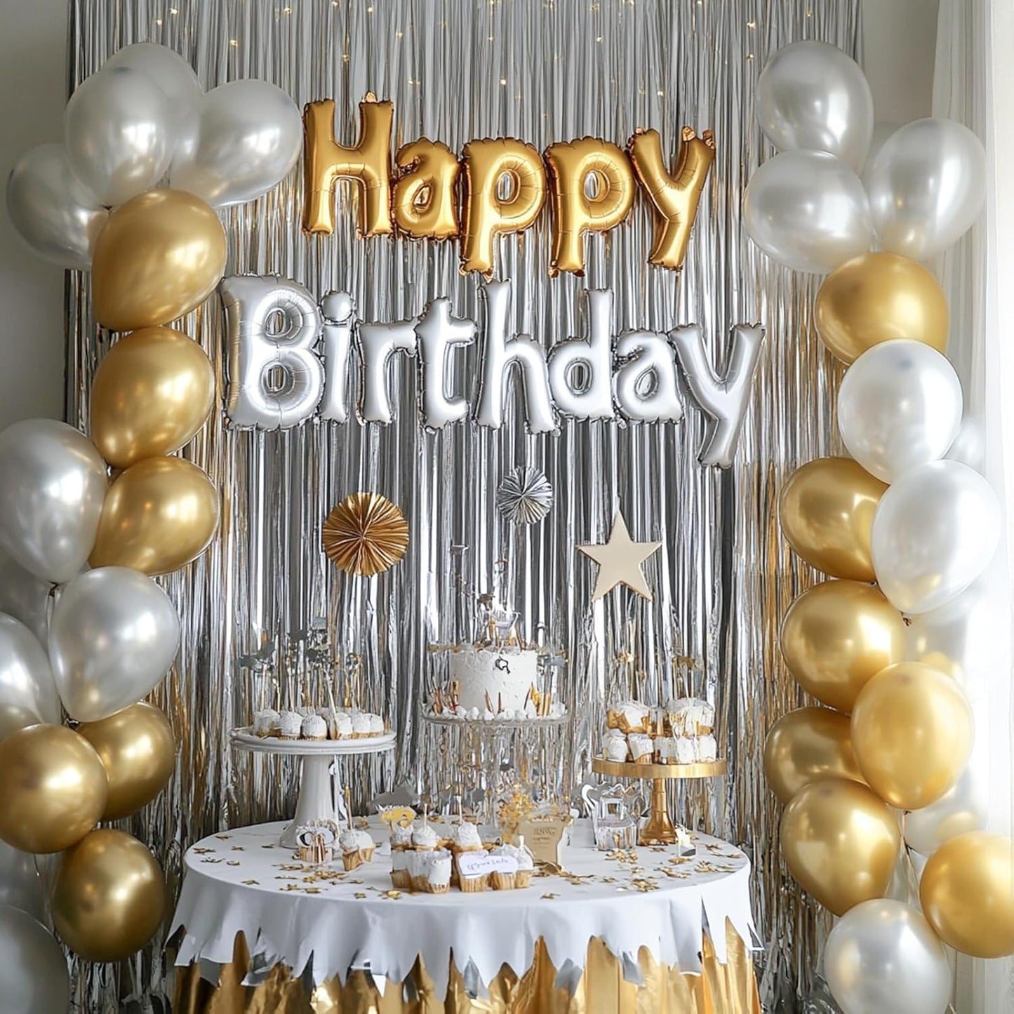 ParyWoo Silver Streamers 3pcs Tinsel Backdrop 8.2FT Metallic Tinsel Foil Fringe Streamer Curtains Party Photo Booth Backdrop for Graduation Baby Shower Bachelorette Wedding Disco Party Decorations