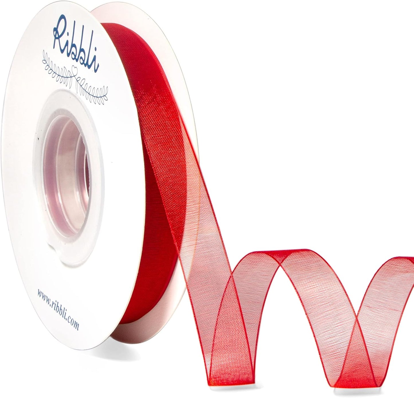Ribbli Red Organza Ribbon,1/2 Inches x Continuous 50 Yard,Red Sheer Ribbon for Gift Wrapping,Cookie Wrapping,Wedding Decoration,All Crafting and Sewing