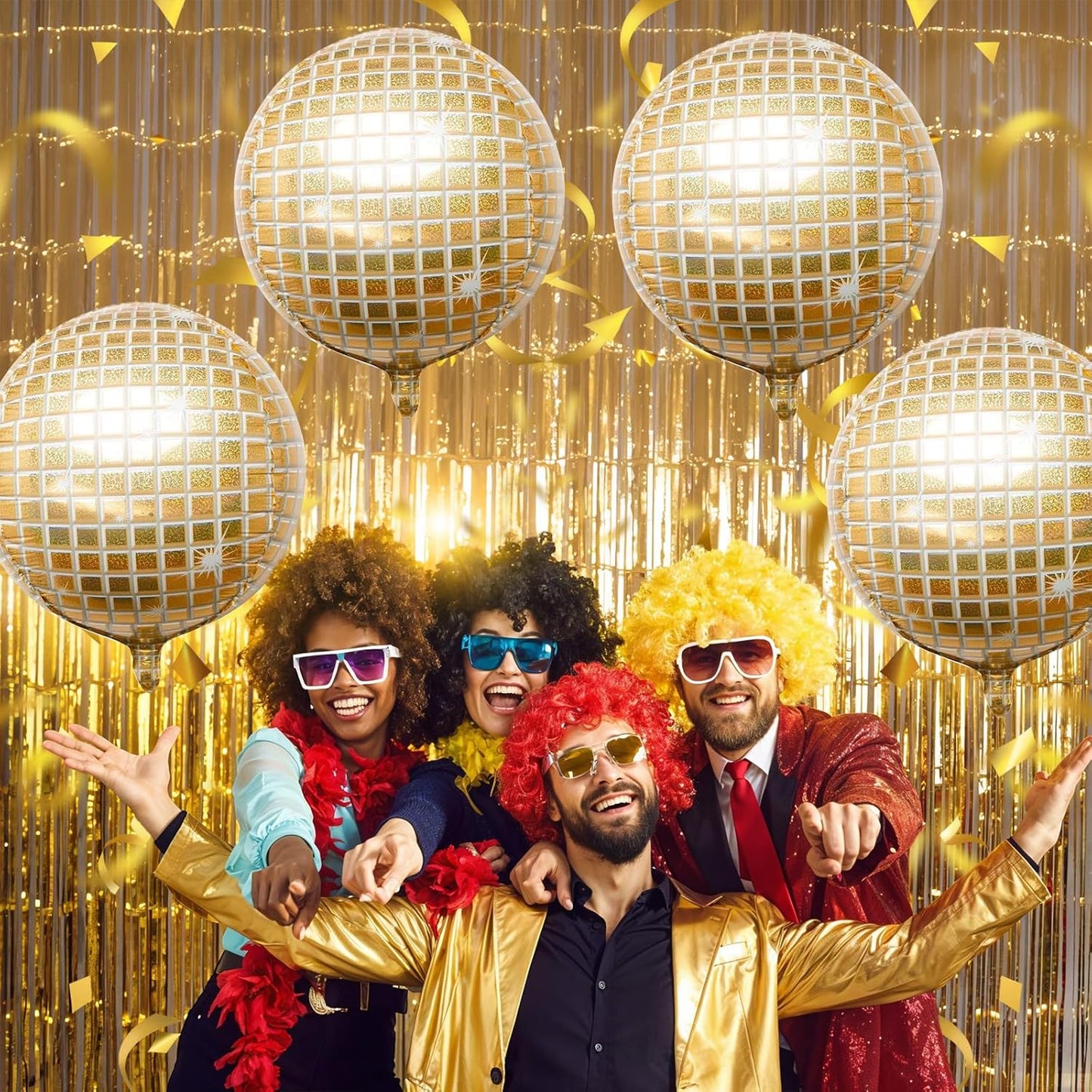 Disco Ball Balloons 4PC,Foil Disco Balloons 22 Inch 4D Round White Gold Balloon for 70s 80s Birthday Bachelorette Graduation Decorations