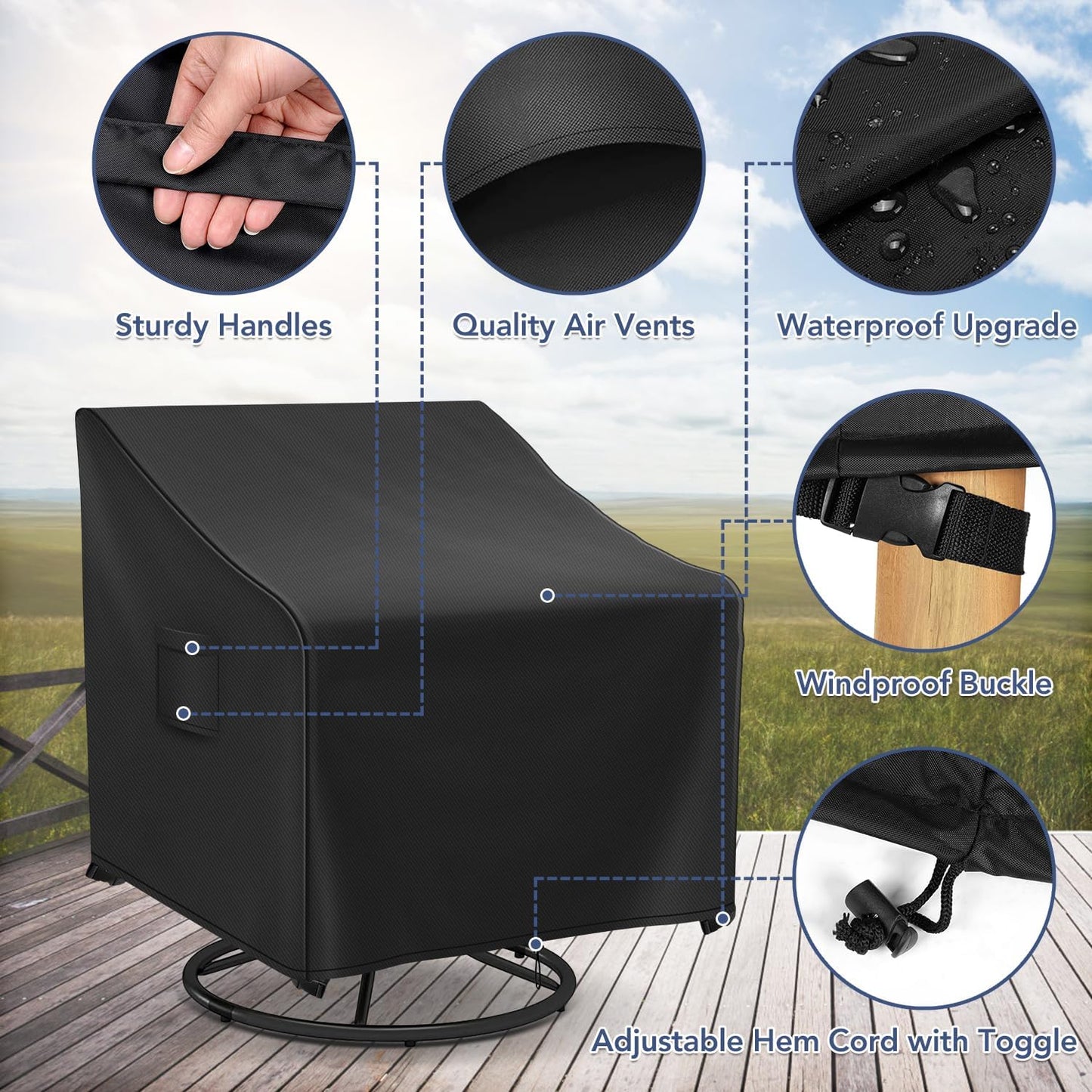 Outdoor Swivel Chair Covers Waterproof, Outdoor Rocking Chair Covers 2 Pack, Patio Chair Covers for Outdoor Furniture Fits up to 30W x 34D x 38.5H inches, Black