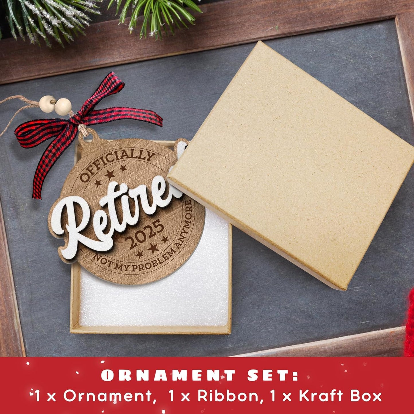 Pawzity Retirement Gifts for Men - Retirement Ornament 2025 - Happy Funny Cool Retire Party Gifts - Mens Retired Gift Ideas for Coworker, Boss, Teacher, Nurse, Man - Wood Retired Christmas Ornament