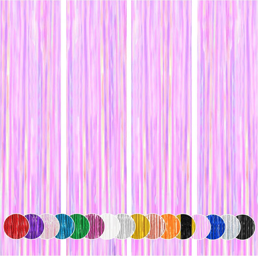 BTSD-home 4 Pack Iridescent Transparent Purple Foil Fringe Curtain, Metallic Photo Booth Tinsel Backdrop Door Curtains for Wedding Birthday Baby Shower Bachelorette Party Decorations(8ft x 3ft)