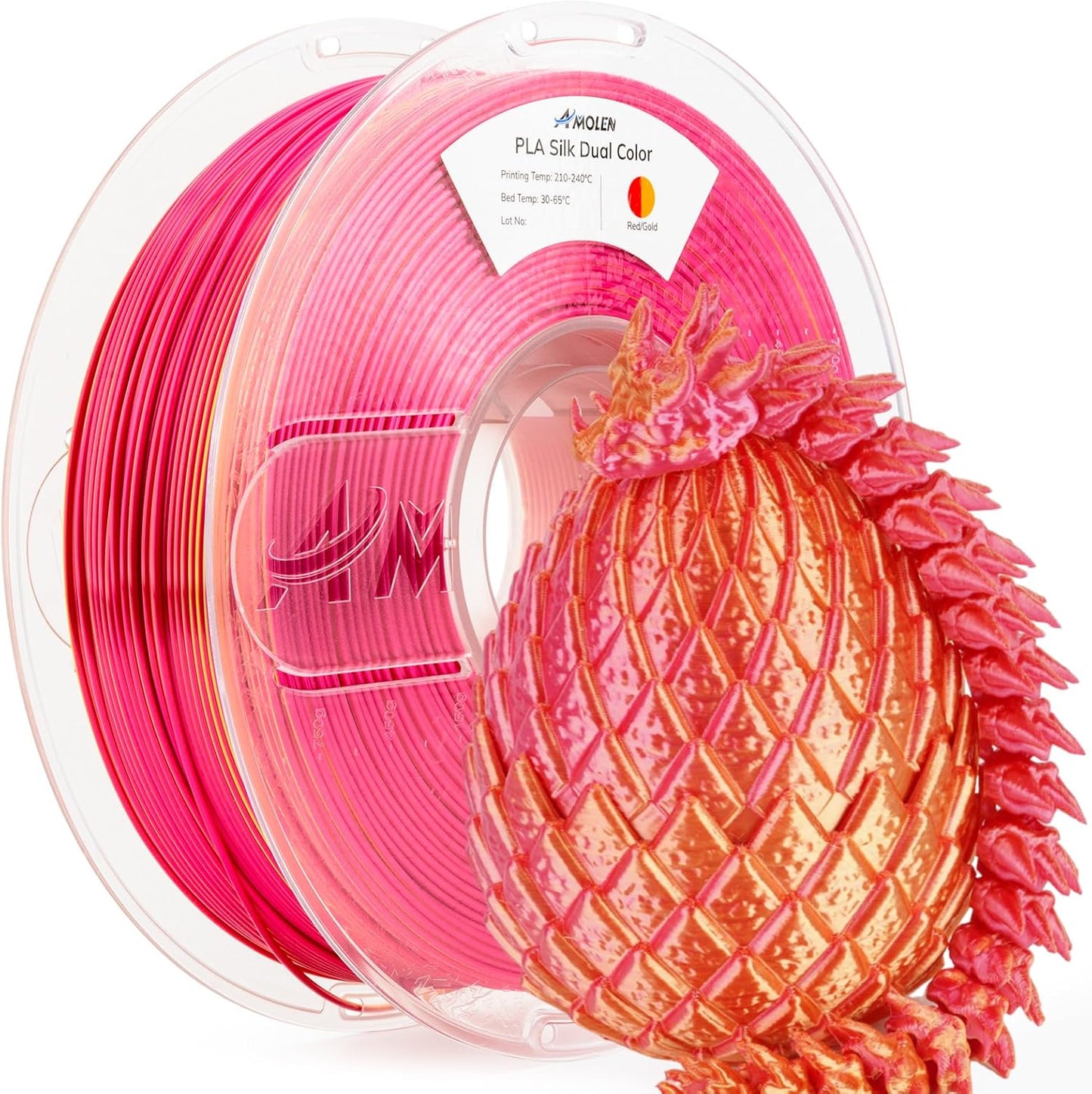 AMOLEN Silk PLA 3D Printer Filament, Dual Color Red Gold PLA 1.75mm, Shiny Color Change Filament 3D Printing PLA Filament for Most FDM 3D Printer, 1kg Spool(2.2lbs)