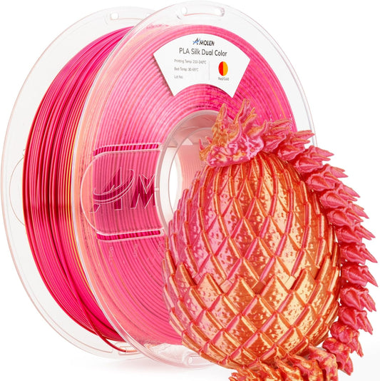 AMOLEN Silk PLA 3D Printer Filament, Dual Color Red Gold PLA 1.75mm, Shiny Color Change Filament 3D Printing PLA Filament for Most FDM 3D Printer, 1kg Spool(2.2lbs)