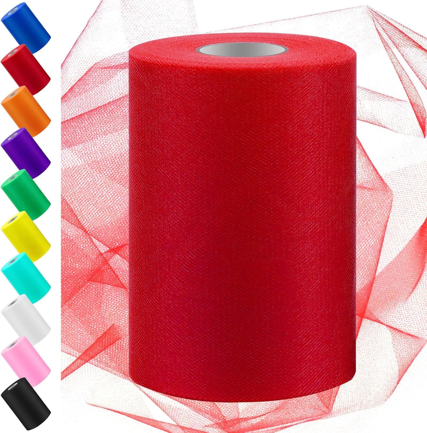 Swpeet 6 Inch by 100 Yards Red Tulle Fabric Roll, Fabric Spool Tulle Ribbon, Netting Polyester Spool Ideal for DIY Handmade Birthday Party Wedding Decorations Christmas Craft Supplies