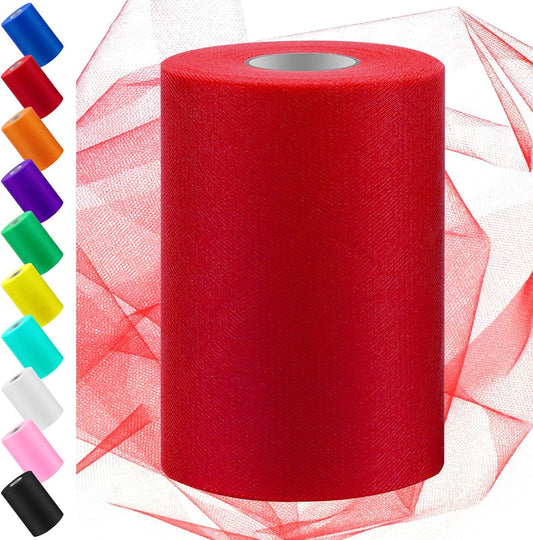 Swpeet 6 Inch by 100 Yards Red Tulle Fabric Roll, Fabric Spool Tulle Ribbon, Netting Polyester Spool Ideal for DIY Handmade Birthday Party Wedding Decorations Christmas Craft Supplies