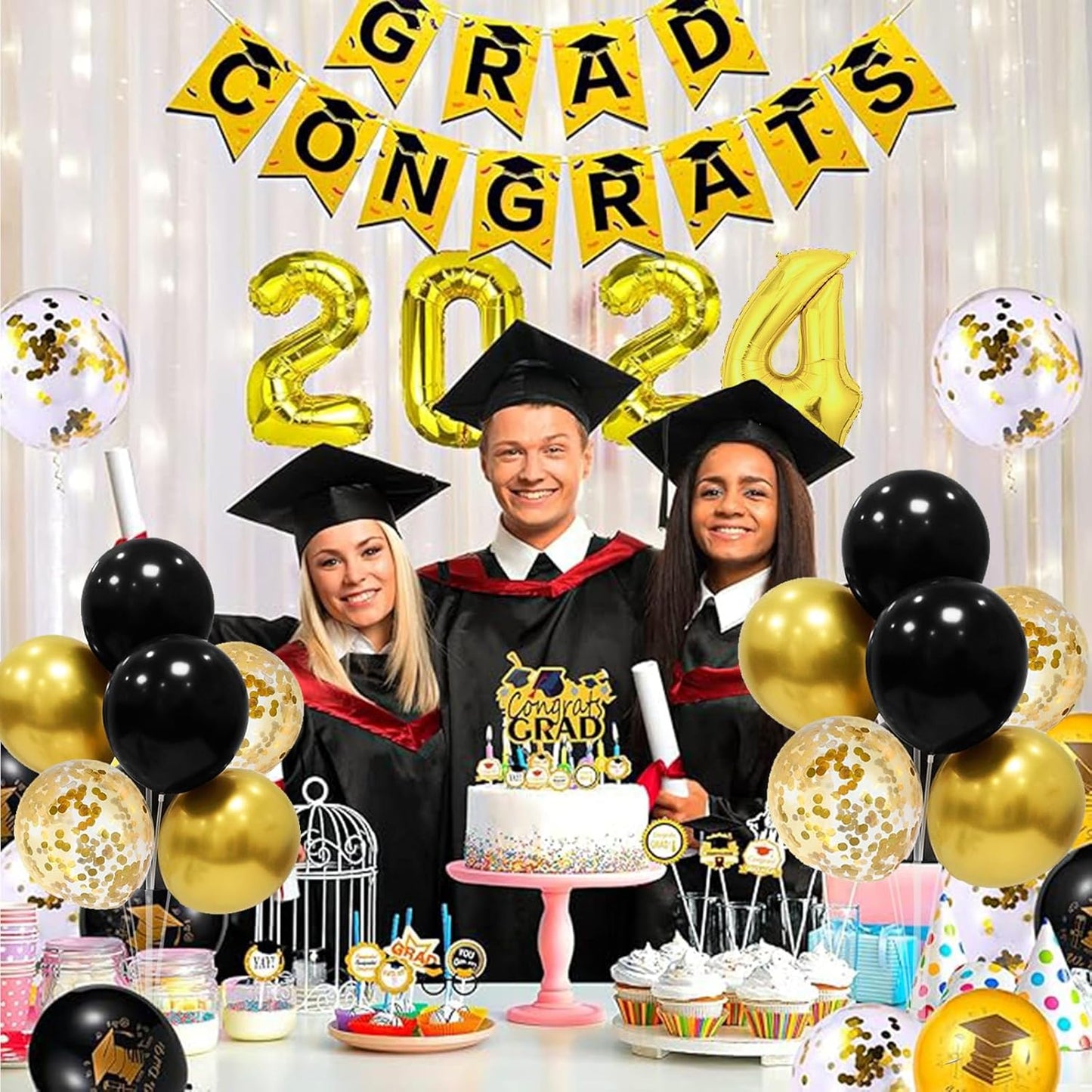 Black and Gold Balloon Stand Centerpiece Table Decorations Black and Gold Party Decorations for Birthday Wedding Retirement Anniversary Father's Day New Year Graduation 2025 (Black gold set5)