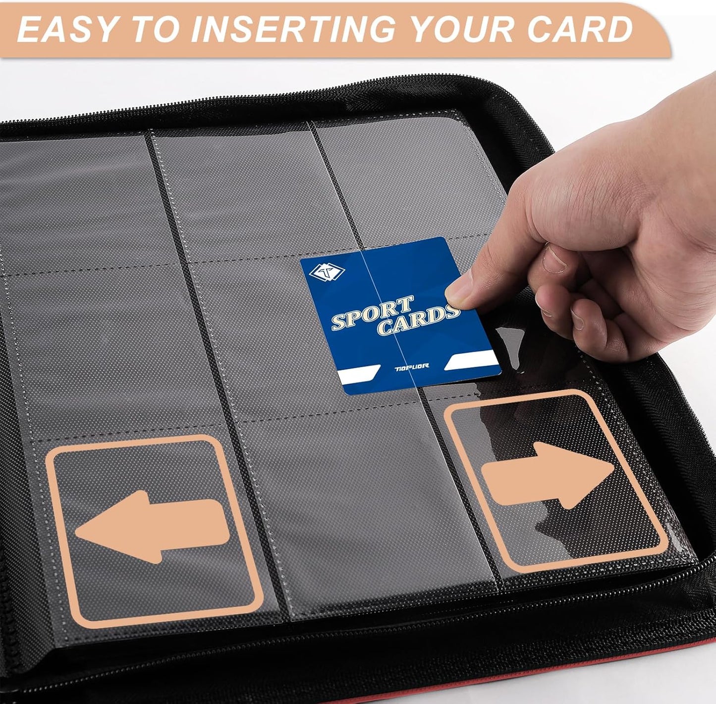 Trading Card Binder 9-Pocket, TCG Binder Fit for MTG Yugioh Card Album Book 432 Side-Loading Pockets, Premium Card Collection Binder for Baseball Football Sports Cards PTCG with Zipper (Red)