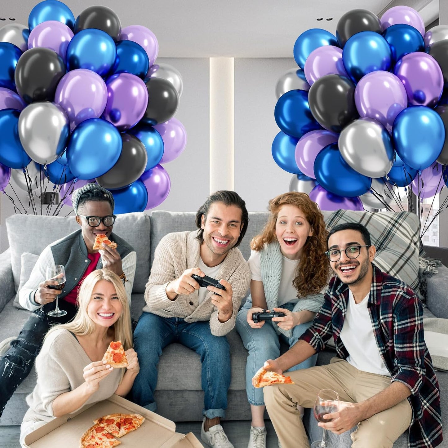 60pcs 12inch Space Balloons, Black Metallic Blue Purple Silver Balloons for Birthday Astronaut Space Themed Party Decorations