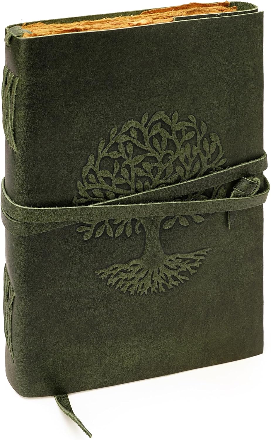 LUXEORIA Tree Of Life Leather Journal for Women and Men, Handcrafted Leather Journal for Writing Womens, Sketchbook, Travel Diary with Unlined Deckle Paper, Dark Green 7x10