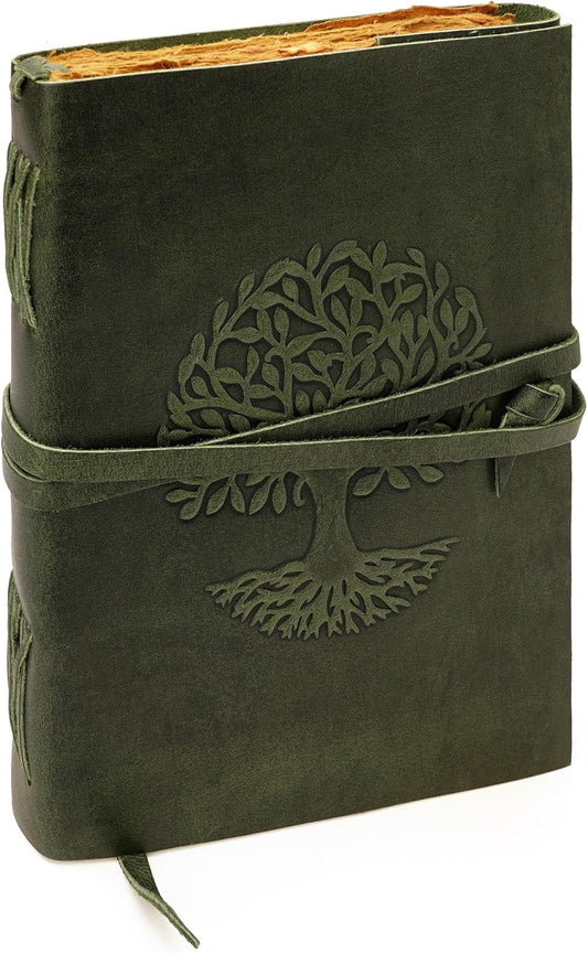 LUXEORIA Tree Of Life Leather Journal for Women and Men, Handcrafted Leather Journal for Writing Womens, Sketchbook, Travel Diary with Unlined Deckle Paper, Dark Green 7x10