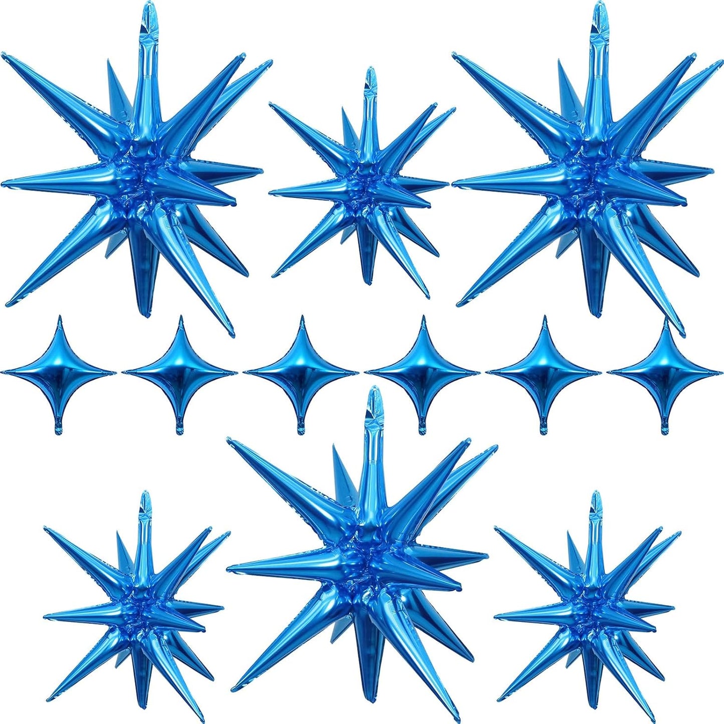 Blue Star Balloons 12pcs, 27/22 Inch Foil Star Explosion Balloons, Large Spike Mylar Cone Balloon, Fireworks Shape Balloon Party Decor for Men Boys Birthday Space Theme Backdrop