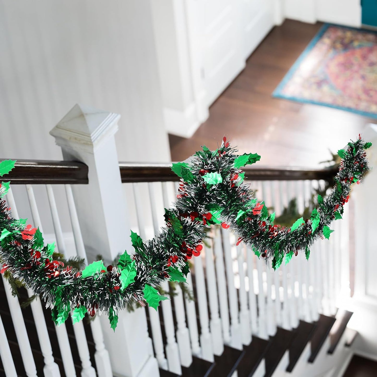 72 Feet Christmas Tinsel Garland Shiny Metallic Tinsel Twist Garland Streamers Ornaments Long Glitter Christmas Tree Hanging Decorations for Party Holiday Wedding Birthday Tree (Dark Green White)