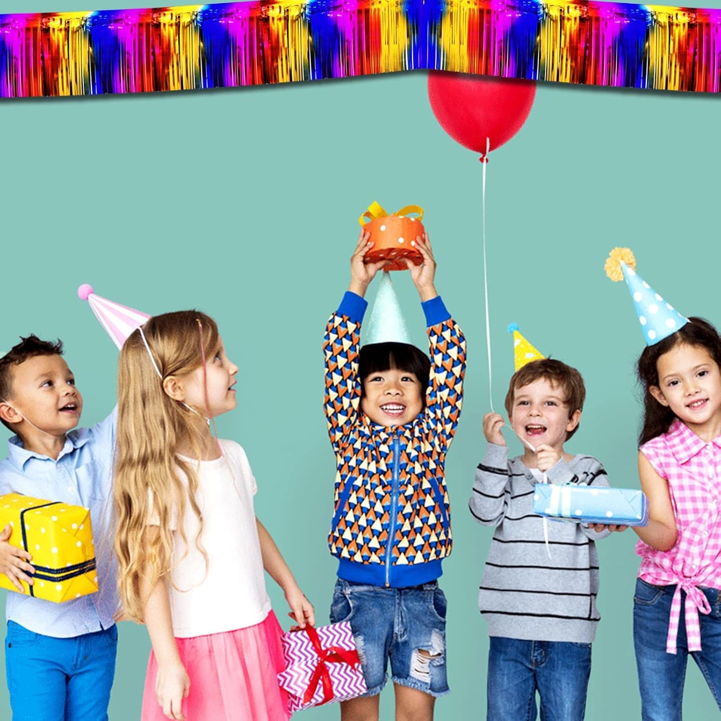 6 Pack 10 Feet Foil Fringe Garland Metallic Tinsel Streamers Banner Wall Hanging Curtain Backdrop Banner for Parade Floats, Thanksgiving, Christmas, Birthday, Halloween Party Decorations(Rainbow)