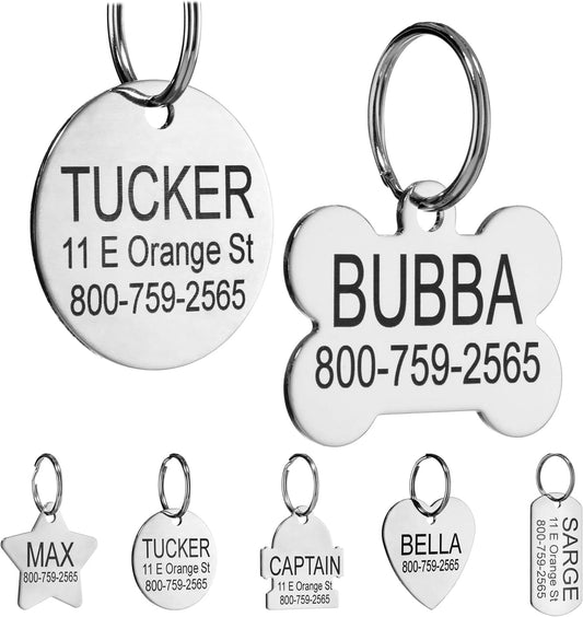 Providence Engraving Custom Engraved Stainless Steel Pet ID Tags - Personalized Front and Back Identification, for Large or Small Cats and Dogs, Bone, Small
