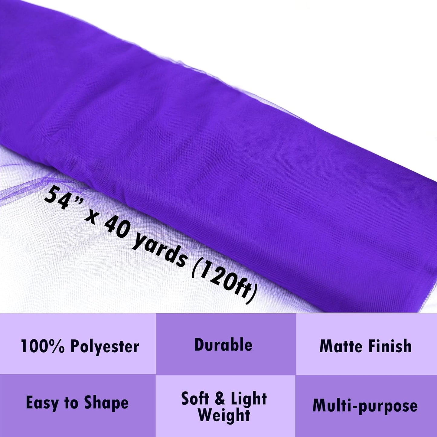 Craft And Party, Purple Fabric Tulle Roll 54 Inch by 40 Yards (120 ft) Fabric Tulle Bolt for DIY Tutu Skirt, Wedding and Decoration (Purple)