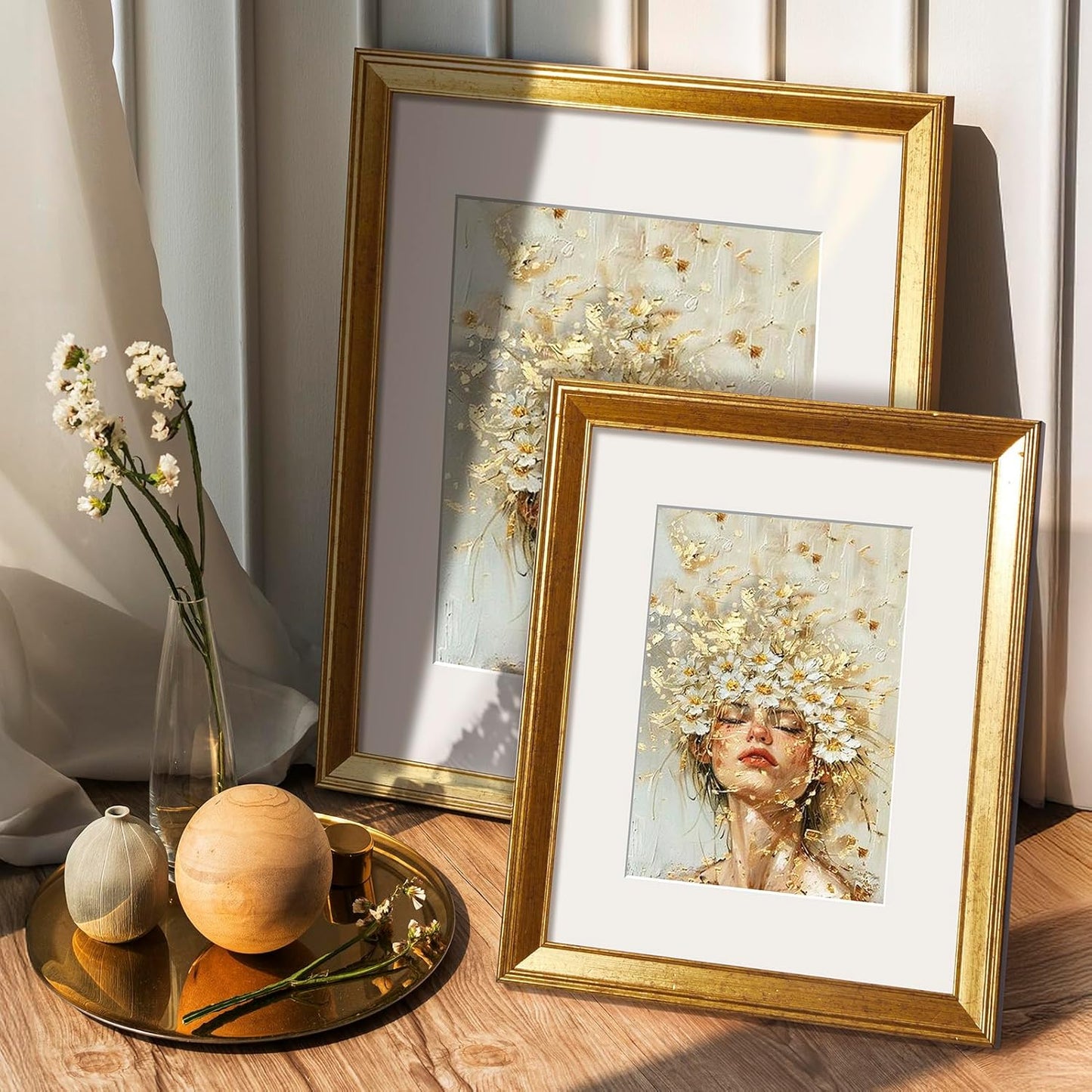 TWING 8x10 Gold Picture Frames Set of 6,Rustic Gold Frames Display Pictures 5x7 with Mat or 8x10 without Mat,Tabletop Display and Wall Mounting Collage Photo Frame Set for Wall Gallery