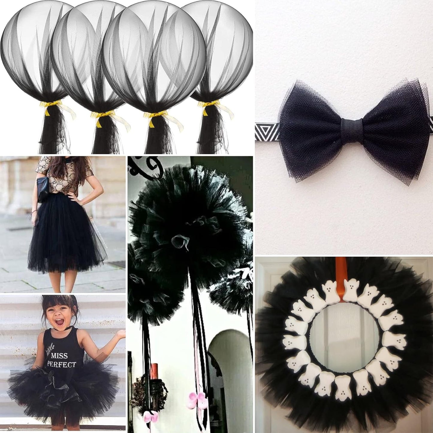 Black Tulle Fabric Rolls 54 Inch by 10 Yards Fabric Tulle Bolt for Wedding Halloween Decorations Gift Wrapping DIY Tutu Baby Shower Table Skirt Birthday Party Craft Supplies