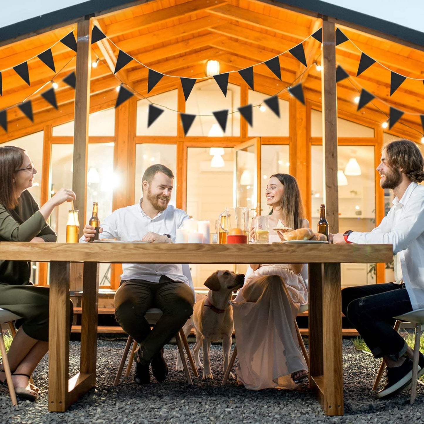 Tatuo 200 Feet Solid Pennant Banners Flags String Triangle Hanging DIY Bunting Flags Party Decorations for Grand Opening Party Banners for Kids Birthday, Shops (Black)