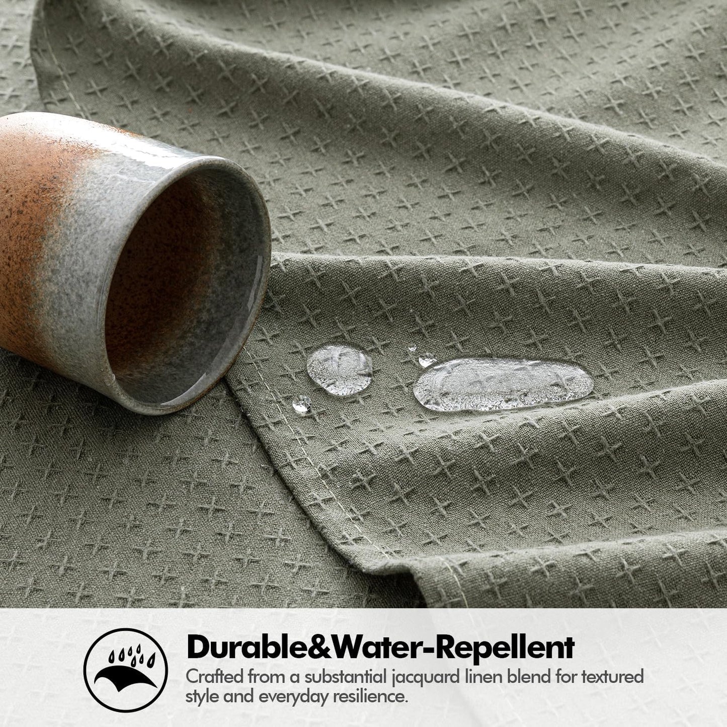 MIULEE Olive Green Linen Cottton Table Cloth Rectangle Tablecloth Waterproof Spillproof Cross-Star Textured Table Cltoth Decorative Farmhouse Style for Dining Party Weddings 60x120 Inch