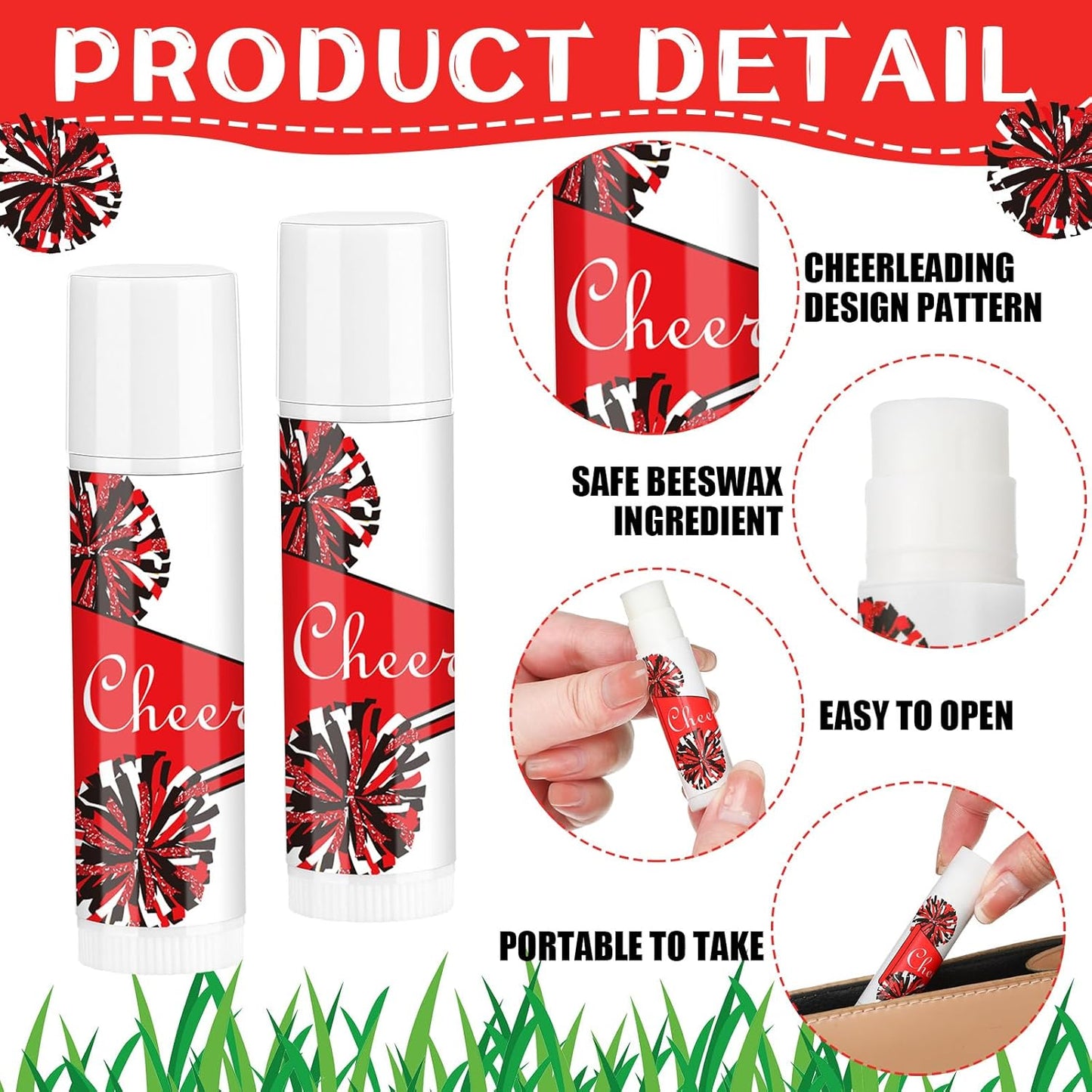 24 Pcs Cheer Lip Balm Cheer Teams Camp Gifts Pom Pom Leaders Party Favors Gear Lip Balm Mom Gift for Competitive Party Guest Supplies(Red)