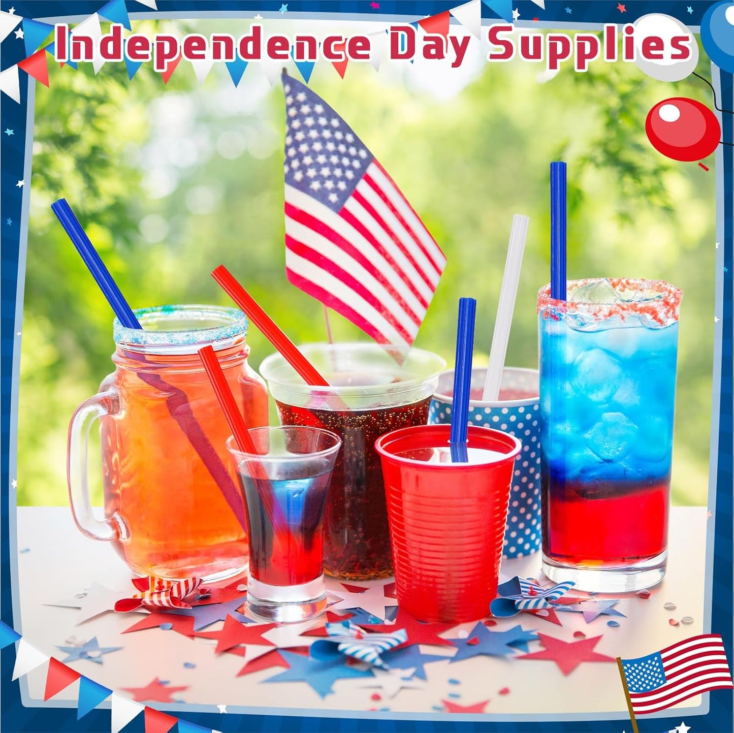 120 Pcs Plastic Straws Red Blue White Star Shaped Straws Patriotic Disposable Drinking Cute Straw for Veterans Day 4th of July Independence Day Party Beverage Cocktail Remembrance Supplies