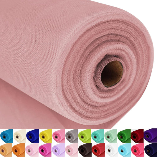 Dusty Rose Tulle Fabric Roll Spool Bolt (54 Inch by 40 Yards) Large Tulle Wedding Party Decoration, Tutu Skirt, Table Runner, Gift Wrapping, Bridal Shower, Soft & Drape (Dusty Rose)