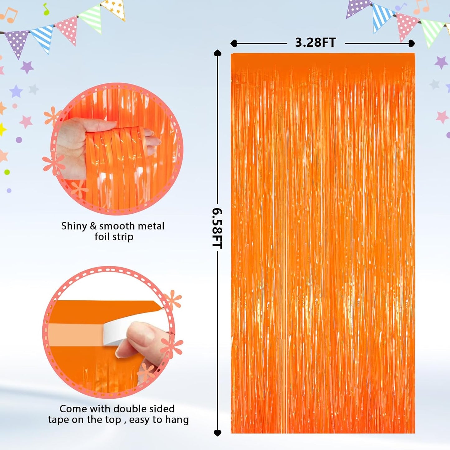 GCB 2Pack Orange Fringe Curtain Party Streamers, Foil Fringe Backdrop Curtains for Birthday Decorations Wedding Graduation Bridal Baby Shower Tinsel Streamers Orange Party Decorations Door Streamer