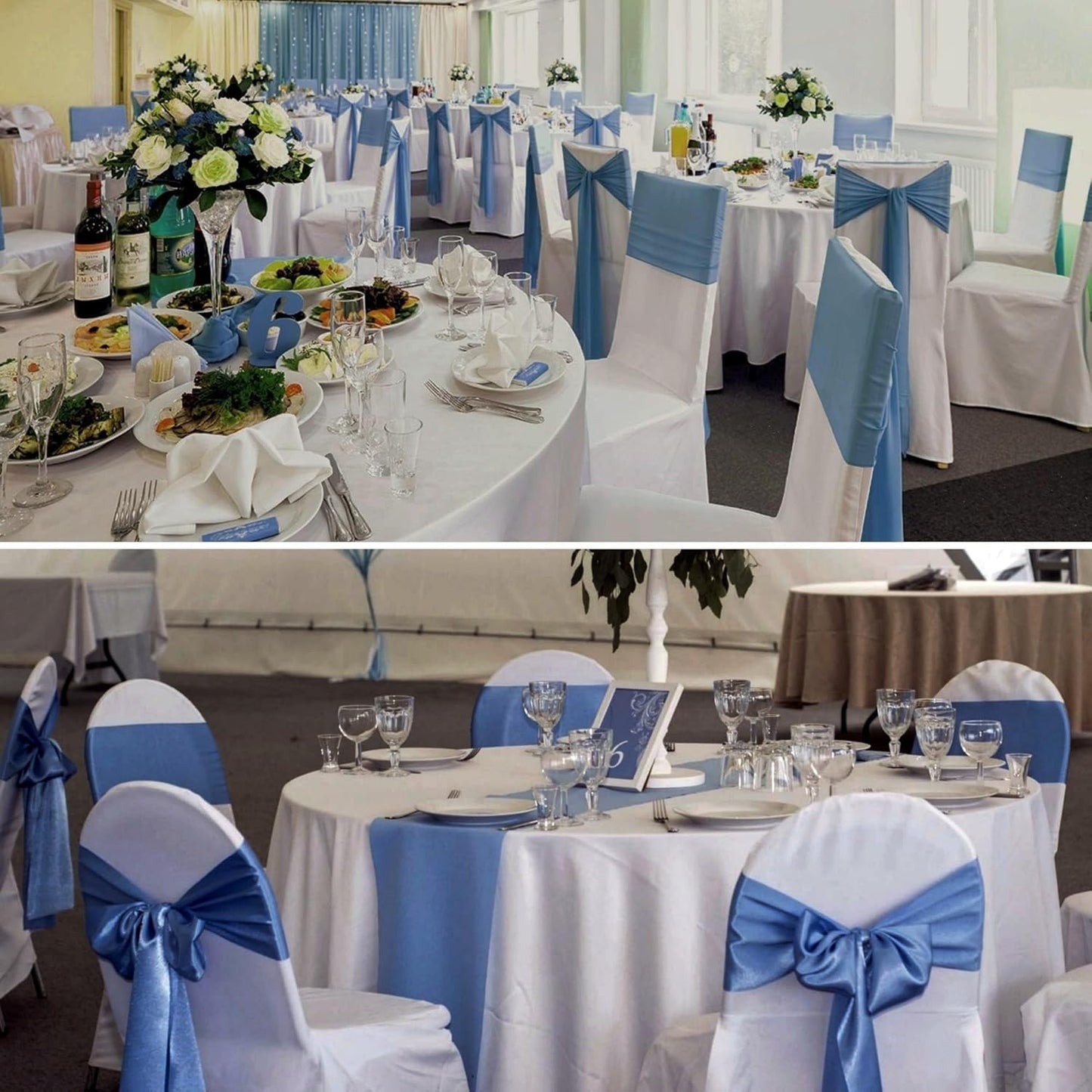 100 PCS Satin Chair Sashes Decorative Bow Chair Sashes Ties Back Ribbon Bows Seat Cover Band for Wedding Birthday Party Hotel Ceremony Reception Event Banquet Home Kitchen Decor(7x108inch,Dusty Blue)