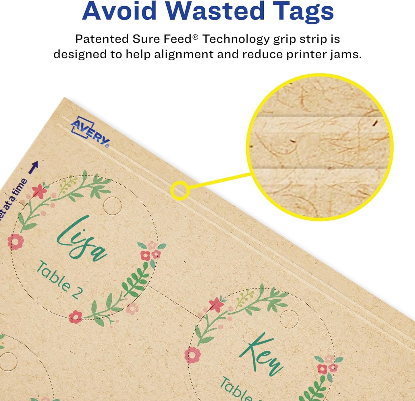 Avery Kraft Brown Round Tags, Sure Feed Technology, 2" Diameter, Printable on Both Sides, Includes Strings, 96 Total (80515)