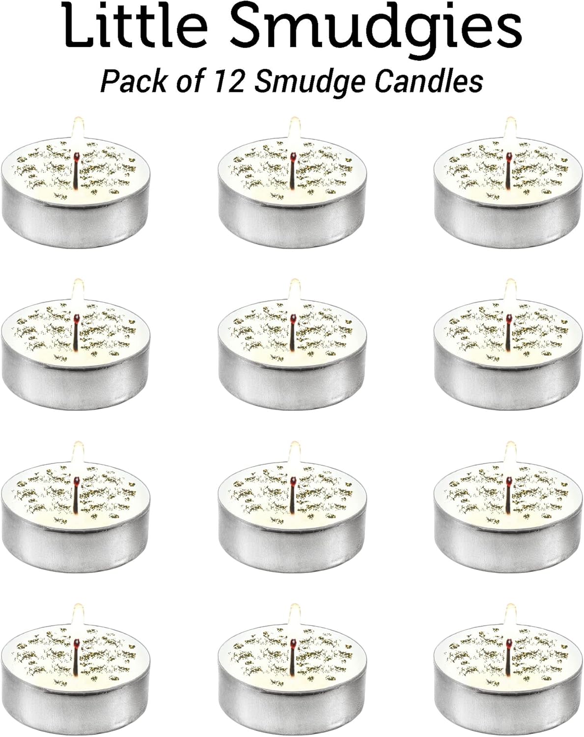 SOUL STICKS 12 Pack Little Smudgies Tealight Candles Smudge Candle for Cleansing House, Meditation, Chakra Healing | Made with Crystals and Herbs (White Sage & Cinnamon)