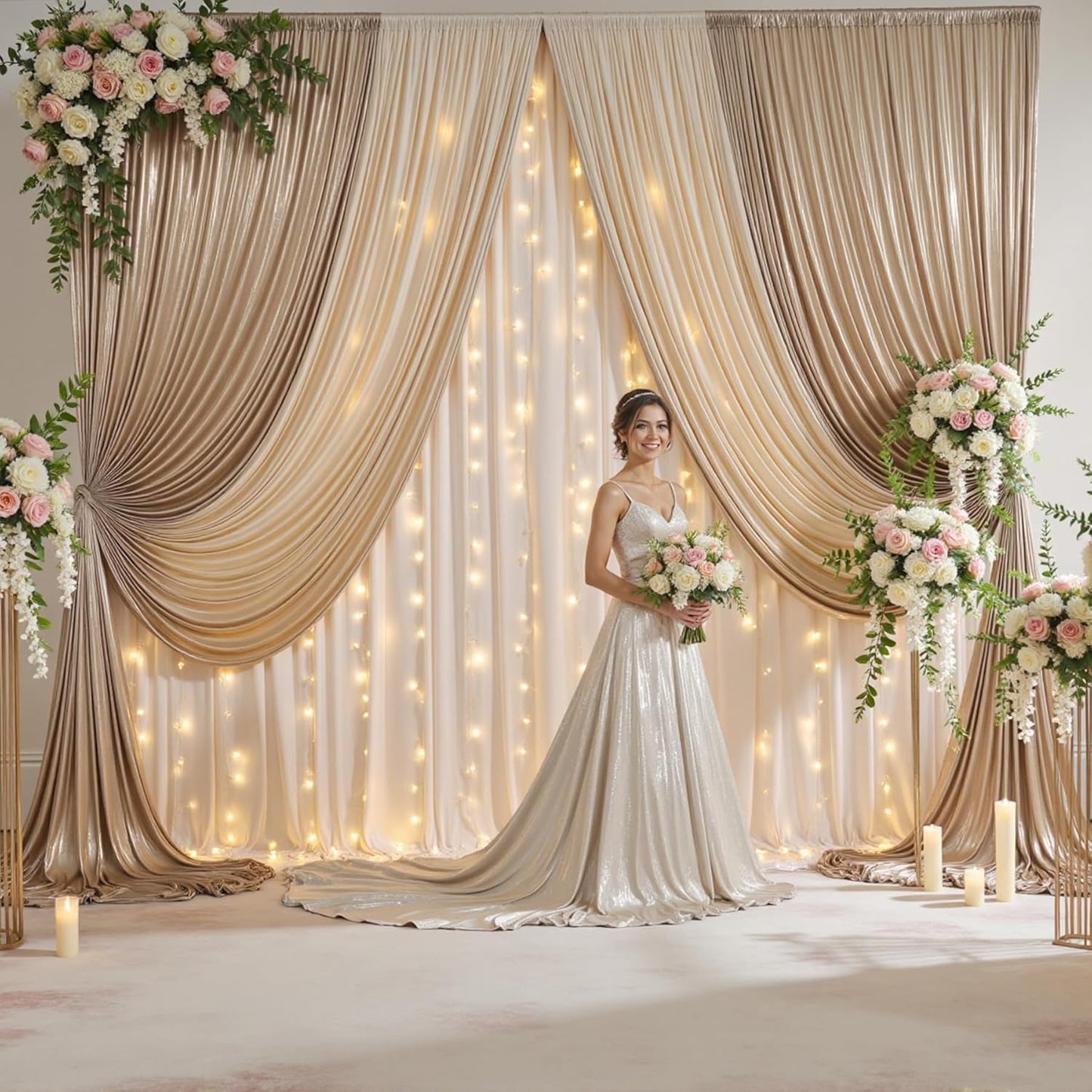 30x10 ft Wrinkle Free Champagne Sequin Backdrop Curtain for Parties,Thick Not Fall-Off Glitter Backdrop Drapes,6 Panels 5x10ft Shimmer Photo Back Drop Cloth for Wedding Birthday Photography Background