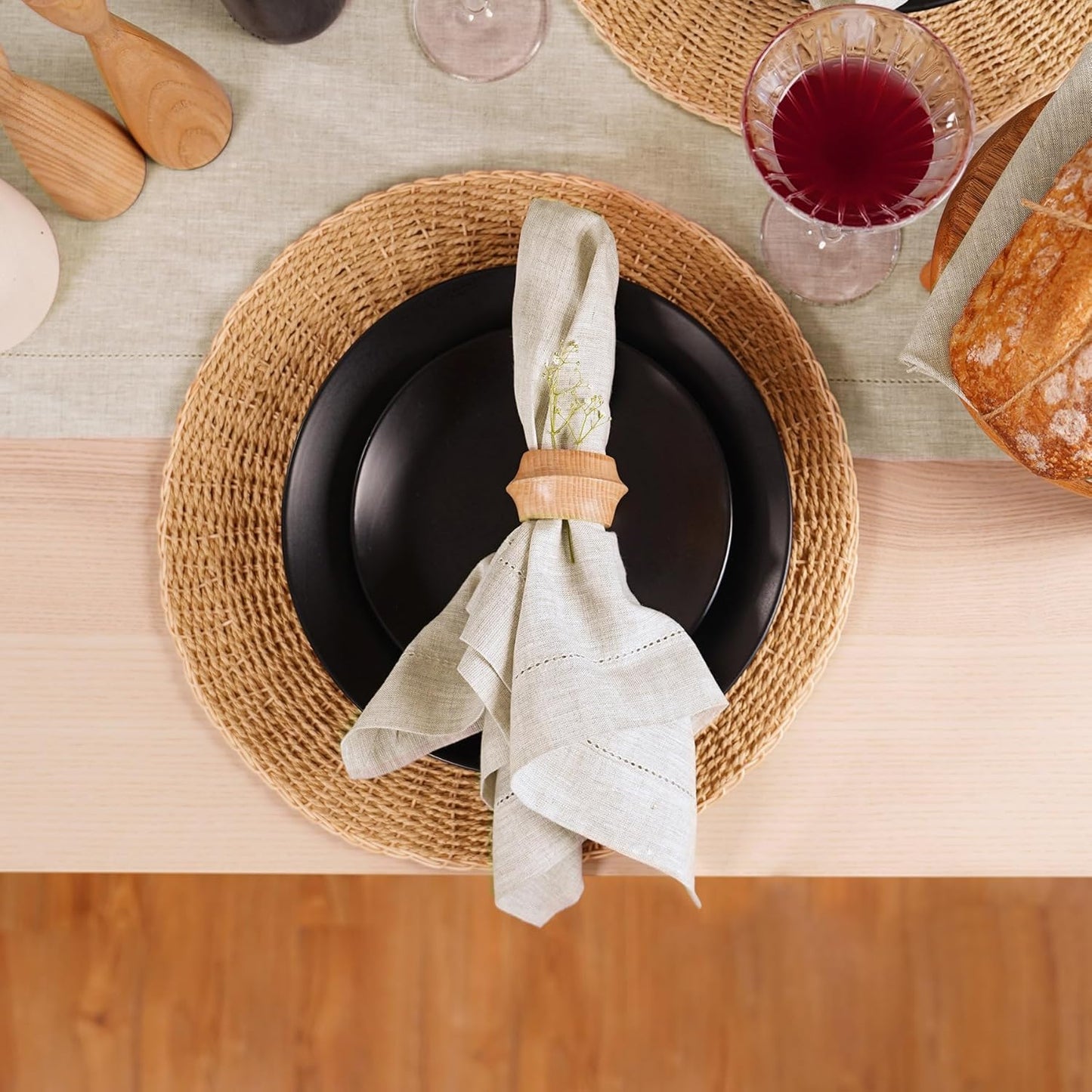 Linen Light Natural Dinner Napkins Set of 4-100% Pure Linen Cloth Fabric, Hemstitch Dinner Napkins 20 x 20 Inch for Dining, Dresser, Thanksgiving, Christmas, Fall - Lino