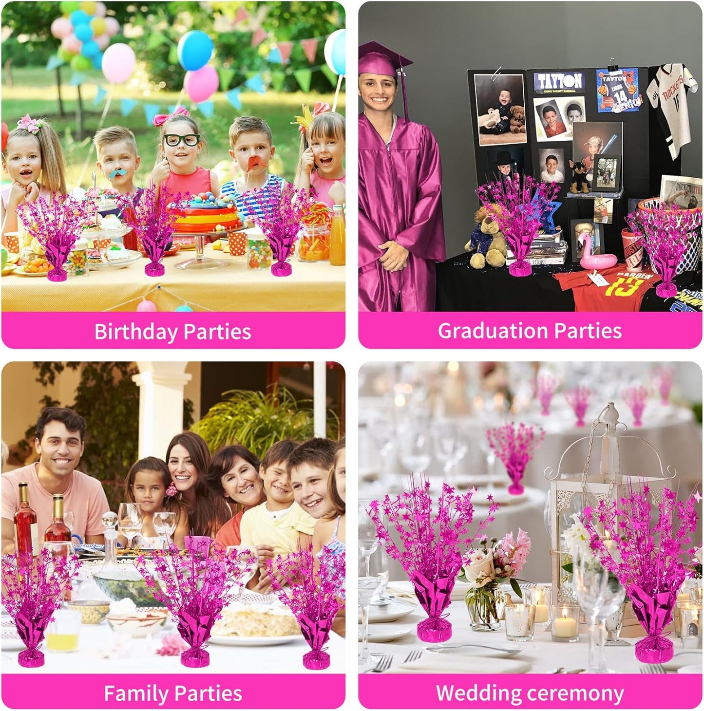 6 Pack Star Table Centerpieces for Party, Birthday Table Decorations for Kids Adults, Party Centerpieces for Tables for Wedding Baby Shower Graduation Holiday Event (Hot Pink)