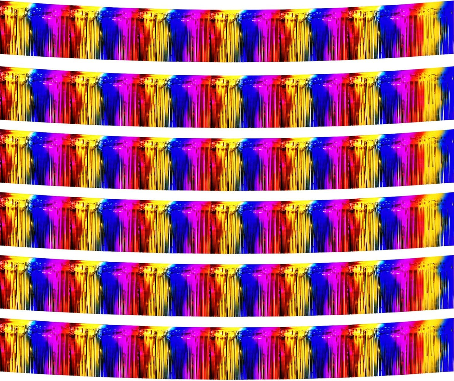 6 Pack 10 Feet Foil Fringe Garland Metallic Tinsel Streamers Banner Wall Hanging Curtain Backdrop Banner for Parade Floats, Thanksgiving, Christmas, Birthday, Halloween Party Decorations(Rainbow)