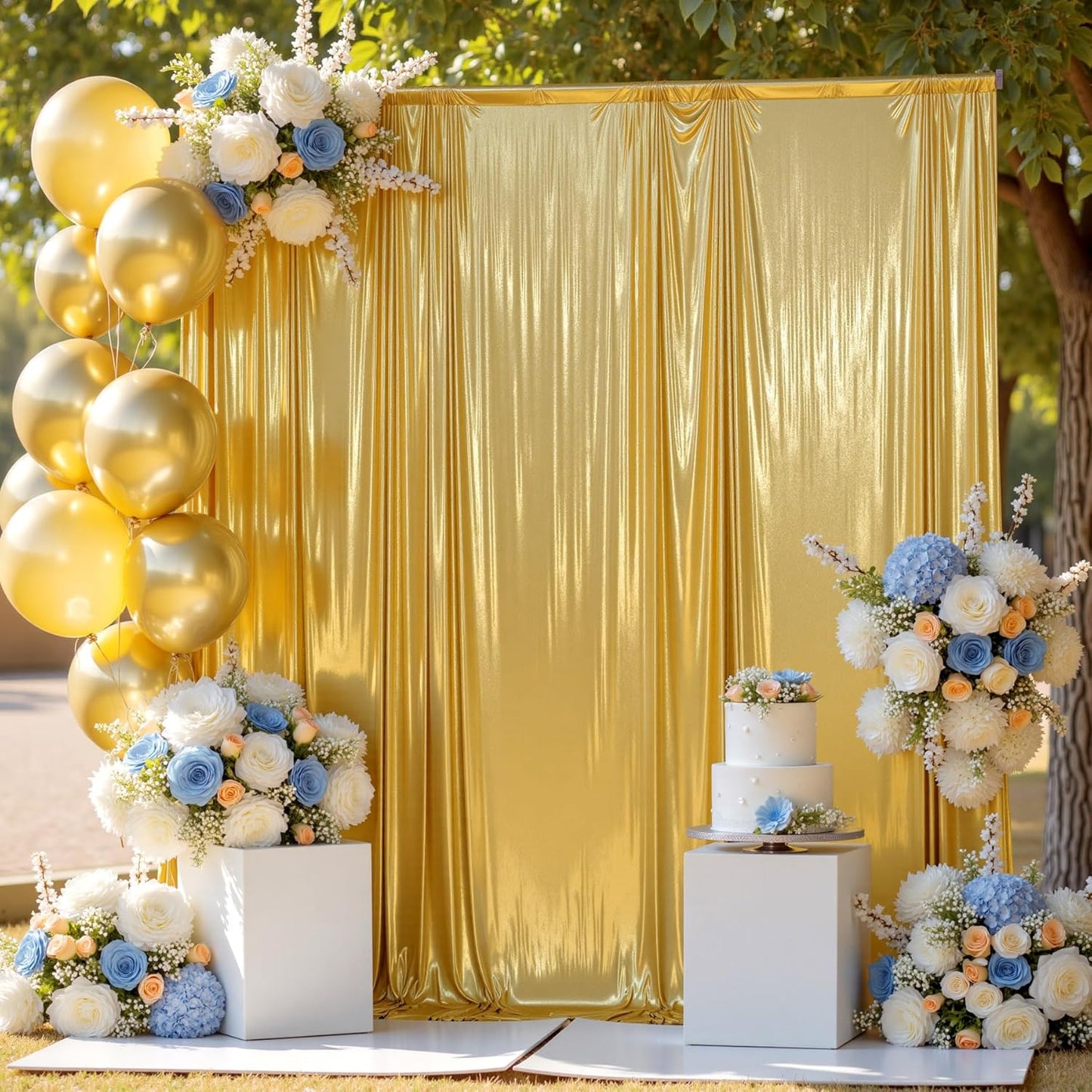 20ftx12ft Gold Sequin Backdrop Curtain Panels for Parties, Wrinkle Free Glitter Photo Backdrop Drapes 4 Panels 5x12FT Shimmer Back Drop Cloth for Wedding Birthday Christmas Photography Background