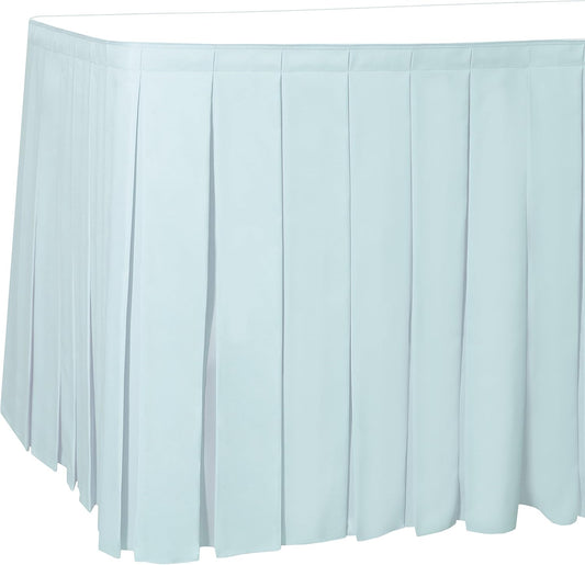 Ultimate Textile Pleat Polyester Fabric Table Skirt - Machine Washable Flame Resistant with Clips for Events, Weddings & Trade Shows, Cut & Sewn in Paterson, NJ - Ice Blue, 17' Box Pleat