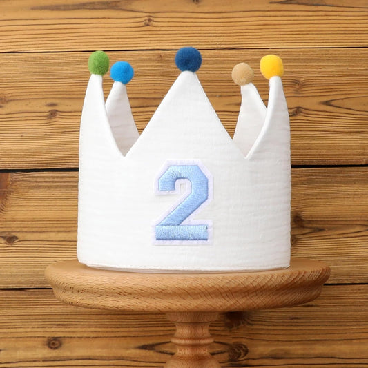 Muslin Crown Hat 1-3 Birthday For Baby Boy Girl Party Decoration Blue Pink Headband