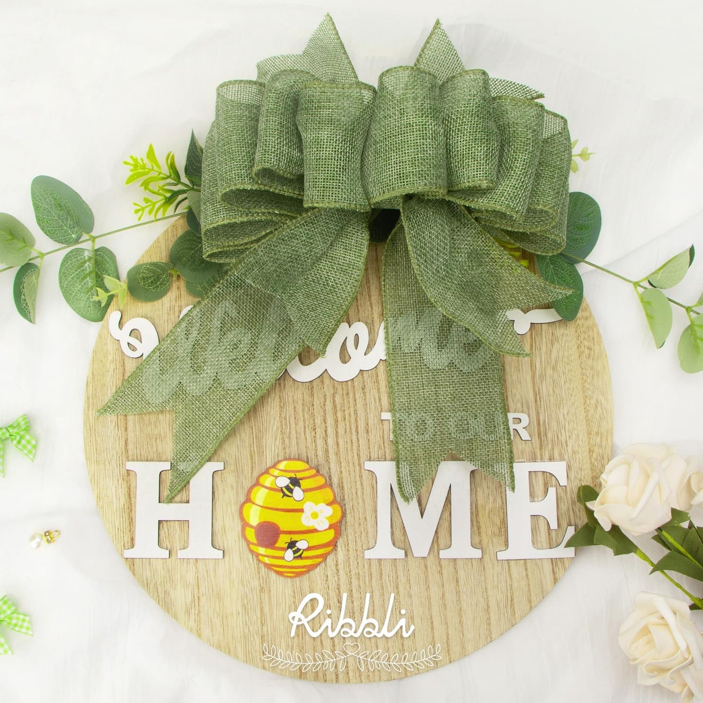 Ribbli Sage Green Burlap Wired Ribbon, 2-1/2” Inch x Continuous 20 Yard, Spring Moss Wired Ribbon for Wreaths,Big Bows,Tree Decoration,Outdoor Decoration